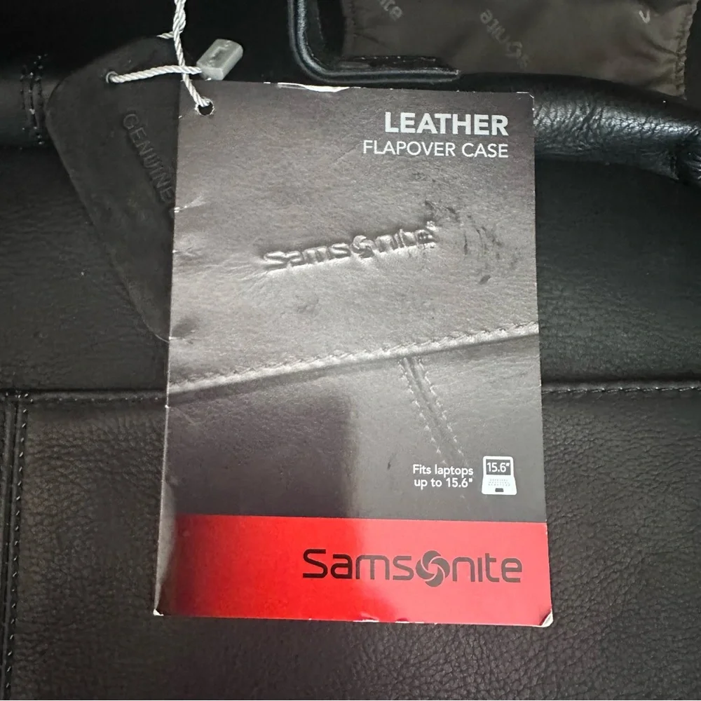 Samsonite Black Leather Flapover Business Case Double‎ Gusset Fits 15.6 Laptop